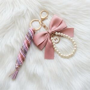 Elegant Pink Bow and Pearl Keychain